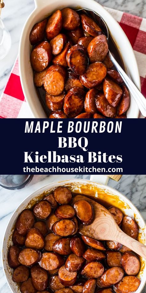 Crockpot Keilbasa Recipes, Bbq Kielbasa, Recipes With Maple Sausage, Kielbasa Bites Recipe, Kielbasa Appetizer, Party Main Dish, Polish Sausage Recipes, Kielbasa Bites, Sausage Appetizers