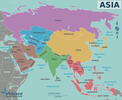 Map of Asia that can be used in Asia Study for Year 6 - Australian Curriculum: Geography. West Asia (The Middle East), South Asia (India and surrounding areas), North-East Asia (Japan/Russia/China/Korea/Taiwan) and South-East Asia. Gunung Everest, Asian Maps, Map Of Asia, Naypyidaw, Sejarah Asia, Asia Continent, Asia Map, Maps For Kids, East Timor