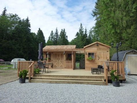 Two sheds together with a breezeway. Shed To Tiny House Conversion, Backyard Guest Houses, Shed Tiny House, Tiny House Blog, Backyard Cottage, Build A Playhouse, Living Simply, Shed To Tiny House, Small Sheds