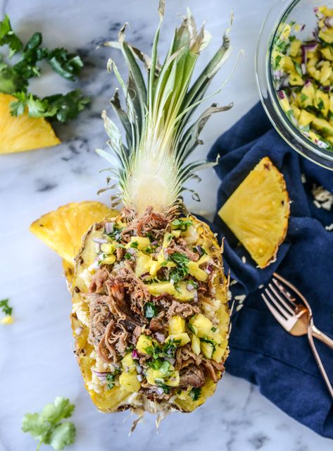 Slow Cooker Jerk Pork in Pineapple Rice Bowls. - How Sweet Eats Pineapple Rice Bowl, Pineapple Bowl Recipe, Pork Pineapple, Pineapple Bowls, Aussie Recipes, Pineapple Rice, Jerk Pork, Pineapple Bowl, Fruit Du Dragon