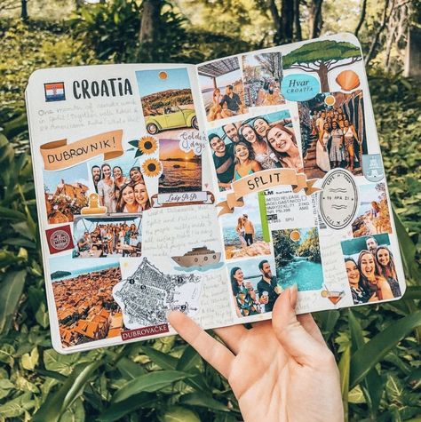 Photo Scrapbook Page Ideas, Travel Scrapbooking Pages, Travelling Scrapbook Ideas, Travel Aesthetic Journal, Travel Memories Book, Travel Album Ideas Photo Journal, Scrapbook Ideas For Travel Memories, Travel Scrapbook Journal, Scrapbook Summer Aesthetic