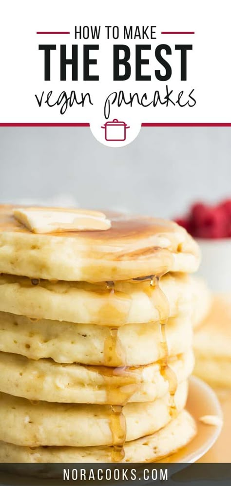 The BEST FLUFFY vegan pancakes recipe ever, and they're so easy to make! 6 ingredients, 1 bowl. Gluten free option. #vegan #plantbased Best Vegan Pancakes, Vegan Pancakes Easy, Nora Cooks, Vegan Pancake, Dairy Free Pancakes, Vegan Pancake Recipes, Vegan Breakfast Ideas, Vegan Brunch, Vegan Breakfasts