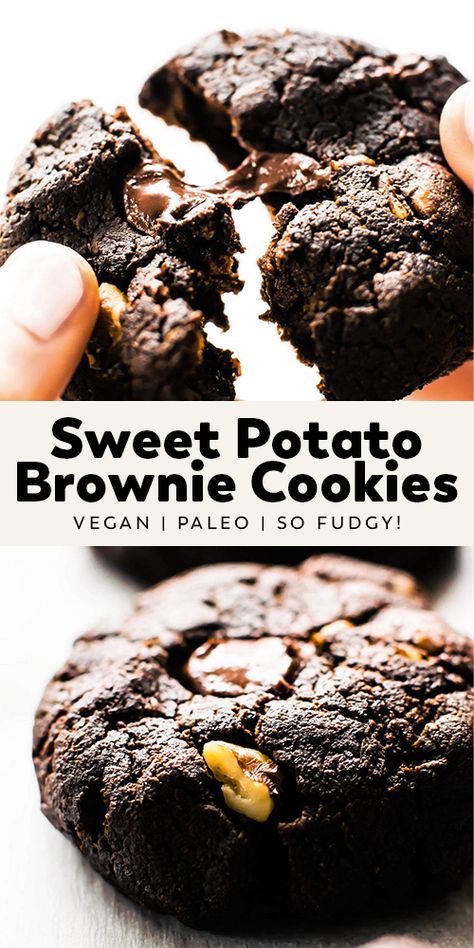 Chewy Chocolate Brownies, Sweet Potato Cookies, Sweet Potato Chocolate, Chocolate Brownie Cookies, Vegan Baking Recipes, Sweet Potato Brownies, Fudgy Brownie, Cookies Vegan, Baked Sweet Potato