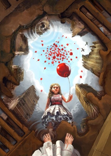 Balloon Point Of View Art, Design Art Nouveau, Reflection Art, Small Canvas Paintings, Perspective Art, Red Balloon, Arte Inspo, Beginner Painting, Art And Illustration