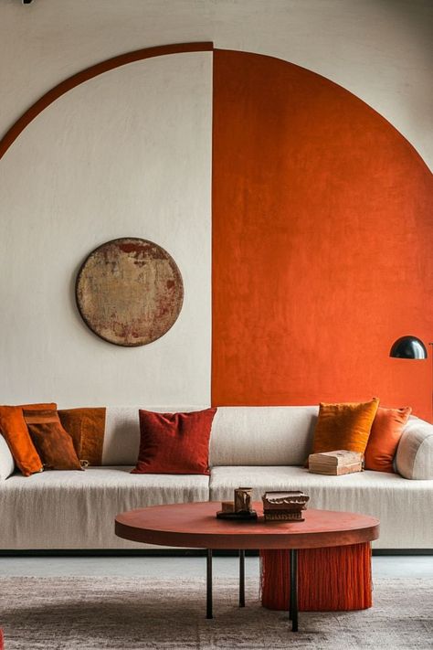 Add a painted arch wall for a unique and stylish accent in any room. #PaintedArch #AccentWalls #HomeDecor Half Circle Painted Wall, Paint Shapes On Wall, Painted Arch Wall, Painted Arches, Arch Painting, Arches Wallpaper, Painted Arch, Arch Wall Decal, Minimal Living Room