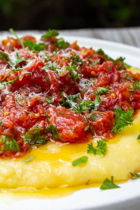 Summer Comfort Food, Parmesan Polenta, Polenta Recipe, Polenta Recipes, Creamy Polenta, Herb Salad, Creamy Parmesan, Midweek Meals, Vegetarian Lunch