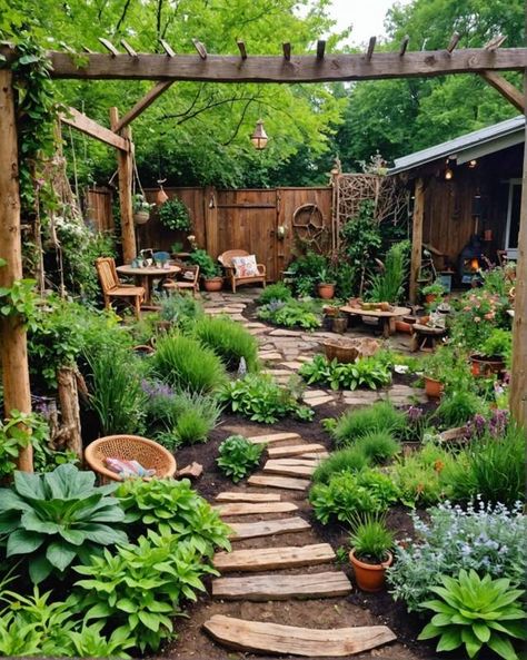 25 Stunning Hippie Garden Ideas For Bohemian Vibes - Toolz Geek Boho Yard, Hippie Garden Ideas, Rustic Garden Design, Cozy Hammock, Hippie Garden, Macrame Swing, Jungle Gardens, Shabby Chic Garden, Bohemian Garden