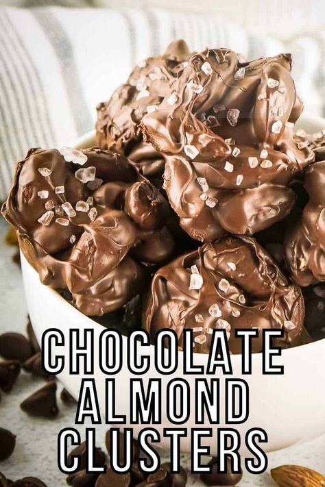 Chocolate Almond Clusters, Chocolate Nuts Clusters, Almond Clusters, Sweet Potato Patties, Sea Salt Chocolate, Chocolate Covered Almonds, Kids Cooking Recipes, Dark Chocolate Almonds, Cooking Chocolate