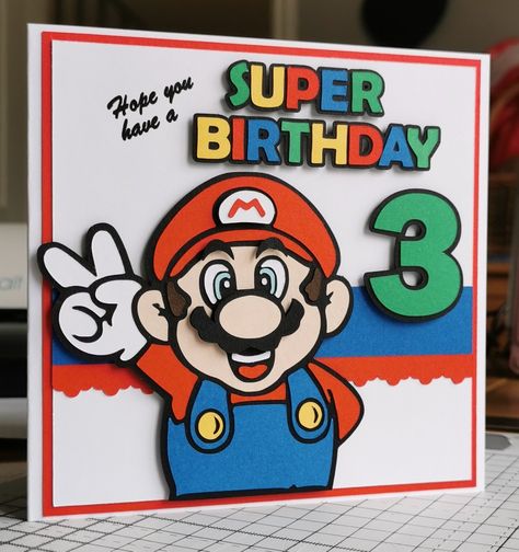 Super Mario Card Birthday, Mario Cards Birthdays, Mario Cards Diy, Super Mario Birthday Card Diy, Mario Birthday Cards Diy, Super Mario Birthday Card, Mario Birthday Card, Garfield Cake, Cardstock Projects