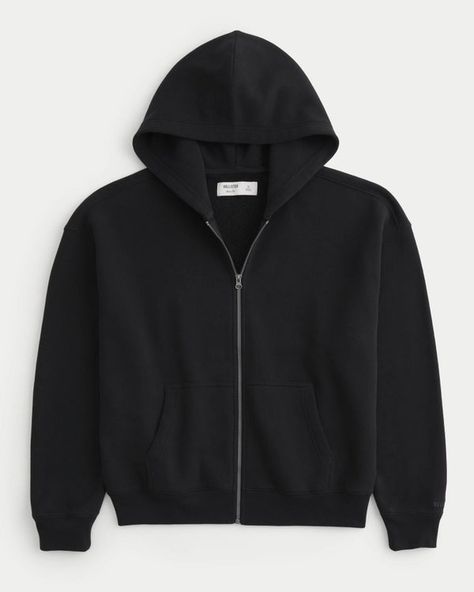 Men's Boxy Zip-Up Hoodie | Men's Clearance | HollisterCo.com Black Zip Up, Hoodies Outfit Men, Black Zip Up Hoodie, Hoodie Outfit, Black Zip Ups, Boys Hoodies, Zip Up Hoodies, Christmas 2024, Zip Up Hoodie