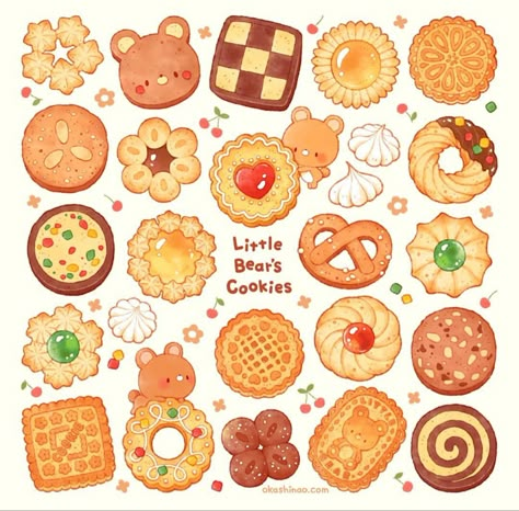 Food Doodles, 귀여운 음식 그림, Food Artwork, Food Illustration Art, Kinds Of Cookies, Arte Van Gogh, Cute Food Drawings, Cute Food Art, Cute Doodles Drawings