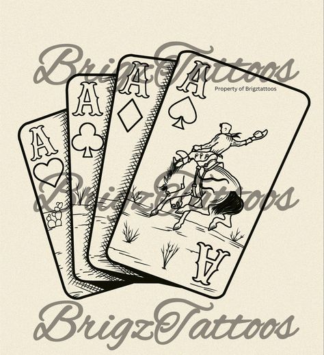 Cowboy Playing Card Tattoo, Cowboy Card Tattoo, Deck Of Cards Tattoo Western, Playing Card Tattoo Western, Rodeo Tattoos Ideas, Patchwork Tattoo Ideas Western, Card Tattoo Western, Western Cards Tattoo, Outlaw Women Tattoo