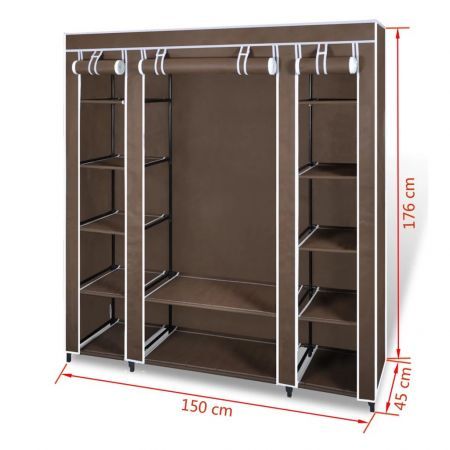 Wardrobe+with+Compartments+and+Rods+45x150x176+cm+Brown+Fabric Foldable Wardrobe, Armoire Dressing, Cupboard Wardrobe, Iron Pipe, Wardrobe Closet, Childrens Room, Cool Furniture, Bathroom Medicine Cabinet, Wooden Frames