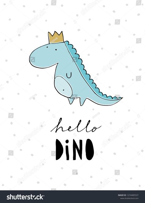 Hello Dino. Lovely Hand Drawn Dino Vector Illustration.White Doted Background.Cute Blue Dinosaur Wearing Gold Crown.Black Handwritten Letters Below. Sweet Nursery Art. Funny Blue Dino King Vector Card #Ad , #ad, #Background#Doted#White#Dinosaur Cute Blue Dinosaur, White Dinosaur, Sweet Nursery, Background Cute, Blue Dinosaur, Crown Black, Ad Background, Art Funny, Handwritten Letters