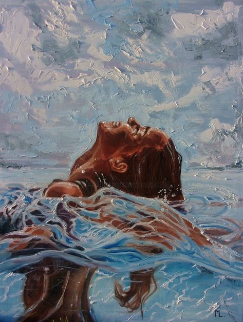 Monika Luniak, Swimming Sea, Water Girl, Figurative Kunst, Soyut Sanat Tabloları, Beach Water, Water Art, Arte Inspo, Arte Sketchbook