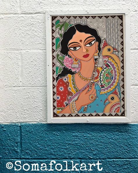 Madhubani Lady, Indian Wall Decor, Painting Indian, Colored Pencil Artwork, Pichwai Paintings, Pottery Painting Designs, Art & Craft Paint, Madhubani Art, Beauty Art Drawings