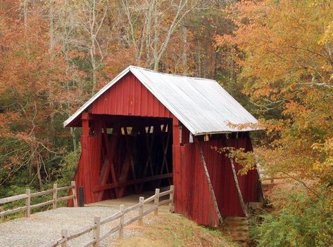 Campbell’s Covered Bridge - SC Picture Project Greenville South Carolina, Covered Bridge, Scenic Byway, Mountain Town, Greenville Sc, Old Barns, Blue Ridge Mountains, Covered Bridges, Fall Foliage