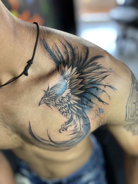 Phoenix Chest Tattoo Men, Turkish Tattoo, Shoulder Piece Tattoo, Phoenix Tattoo Men, Phoenix Tattoo For Men, Mens Body Tattoos, F Tattoo, Tattoo Homme, Band Tattoos For Men