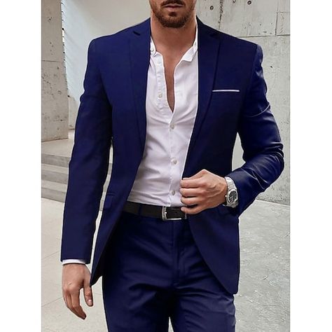 Category:Suits; Embellishment:Pocket; Season:Spring, Fall, Winter, Summer; Fabric:Cotton Blend; Includes:Pants,Jacket; Occasion:Wedding; Fit Type:Tailored Fit; Jacket Buttons:Single Breasted One-button; Jacket Pockets:Straight Flapped; Pattern:Solid Colored; Neckline:Notch; Listing Date:07/05/2023; Production mode:External procurement; Pant Length:; Pants Waist:; Shoulder Width:; Sleeve Length:; Bust:; Hips:null; Clothing Length:; Number of Pieces:2 Piece; Design:Classic; Clothing Waist:null,nul Navy Blue Suit With Light Blue Tie, Cocktail Attire Wedding Guest Men, Navy Blue Suit Groomsmen, Mens Clothing Styles Casual Classy, Blue Suit Men Wedding, Light Blue Groomsmen Suits, Royal Blue Suit Men, Prom Fits Men, Mens Suit Blue