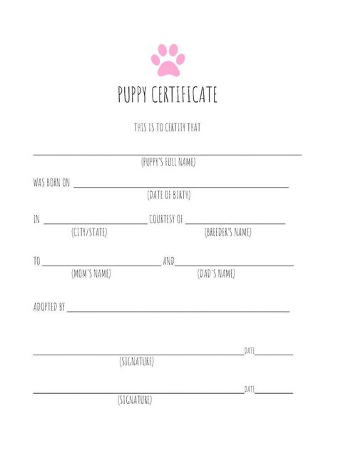 Dog Birth Certificate, Puppy Birth Certificate, Puppy Adoption Certificate Printable, Dog Adoption Certificate, Pet Adoption Certificate, Birth Certificate, Marketing And Advertising, Selling On Etsy, Etsy App