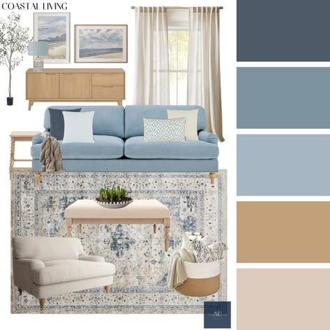 Transform your space into a serene seaside escape with my latest coastal living room curated furniture board! Get the look: • Soft neutral tones inspired by Sandy beaches • Breezy linen curtains that let in plenty of natural light •Ocean-inspired blues for that fresh airy vibe • Neutral textures like wicker, rattan, and driftwood to bring the outdoors in • Cosy, plush cushions and throws that make you want to curl up with a good book Styling Tips: • Layer different textures to add de... Neutral Living Room Pop Of Blue, Modern Living Room Blue Accents, Sea Blue Living Room, Light Blue Decor Living Room, Sky Blue Living Room Decor, Light Blue Sofa Living Room Ideas Decor, Mixed Patterns Living Room, Beige And Blue Living Room Ideas, Nuetral Pallete Living Room With Blue