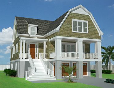 Falmouth Bay Gambrel Style House, Dutch Colonial House Plans, Homes On Stilts, Seoul Nightlife, Roof Shingles Ideas, Dutch Colonial House, Dutch Colonial Homes, Vacation House Plans, Gambrel Style