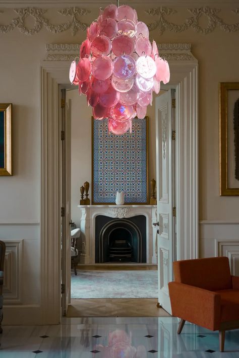 Wonderful Vintage Italian Murano chandelier - 87 pink alabaster disks For Sale at 1stDibs Fun Chandeliers, Murano Glass Chandelier Dining Rooms, Entry Chandelier, Murano Glass Chandelier Modern, Murano Glass Modern Chandelier, Murano Lamp, Italian Murano Glass Chandelier, Pink Murano Glass Chandelier, Italian Chandelier