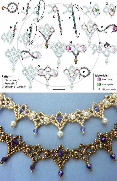 Necklace Beading Pattern, Beading Necklace Patterns, Seed Bead Jewelry Patterns Tutorials, Bead Weaving Necklace, Vintage Gold Beaded Wedding Necklaces, Antique Beaded Necklace For Evening, Seed Bead Patterns Tutorials, Cute Bead Bracelet Ideas, Victorian Style Gold Beaded Necklace