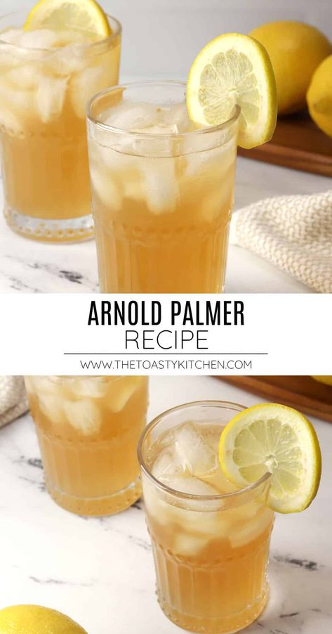 An Arnold Palmer is a refreshing cold beverage made with half sweet tea and half lemonade. It's perfect for hot summer days, picnics, and outdoor grilling. Arnold Palmer Drink Non Alcoholic, Half And Half Tea And Lemonade, Lemonade Recipe For Party, Arnold Palmer Cocktail, Arnold Palmer Recipe, Arnold Palmer Drink, Summer Vegetable Recipes, Lemonade Tea Recipe, Mint Lemonade Recipe