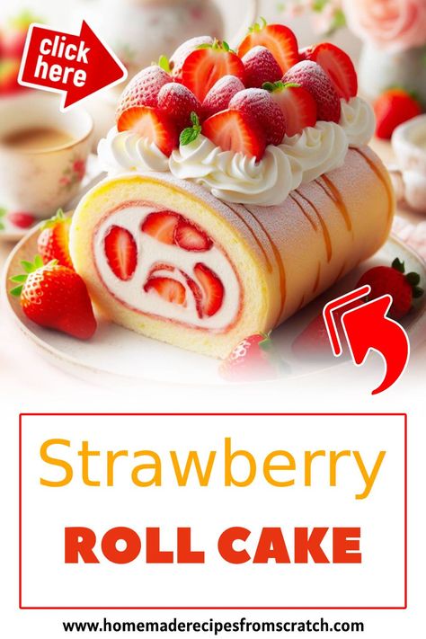 Treat yourself to a slice of Strawberry Roll Cake – a classic dessert featuring a fluffy sponge, juicy strawberries, and a luscious whipped cream filling. This light and fruity cake is easy to make yet looks absolutely stunning on any table. Whether you’re baking for a special occasion or simply craving something sweet, this strawberry Swiss roll cake recipe will become a go-to favorite. Click to get the recipe and make this irresistible dessert today! Strawberry Swiss Roll Cake Recipe, Swiss Roll Cake Recipe, Strawberry Swiss Roll, Strawberry Roll, Whipped Cream Filling, Roll Cake Recipe, Strawberry Roll Cake, Cake Dessert Recipes, Classic Chocolate Cake