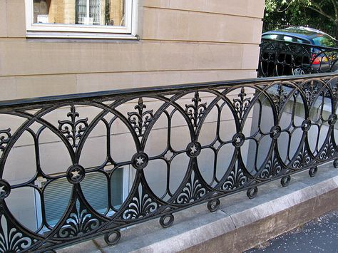 Victorian-style iron railing, Glasgow Victorian Railings, Iron Railings Outdoor, Iron Balcony Railing, درج السلم, Gate Designs Modern, Fence Gate Design, Staircase Railing Design, Iron Stair Railing, Balcony Grill