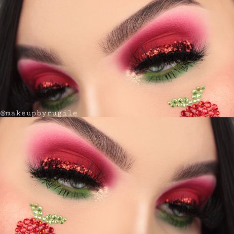 Strawberry Eye Makeup, Strawberry Eyeshadow, Strawberry Shortcake Makeup, Strawberry Makeup Look, Strawberry Makeup, Strawberry Fairy, Nails Eyeshadow, Black Strawberry, Euphoria Makeup