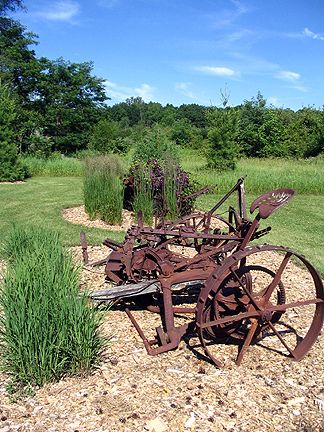 I loved this old farm equipment. There were two pieces here. Farm Landscaping, Rusty Garden, Old Farm Equipment, Front Landscaping, Garden Design Ideas, Farm Signs, Garden Yard Ideas, Design Garden, Vintage Farm