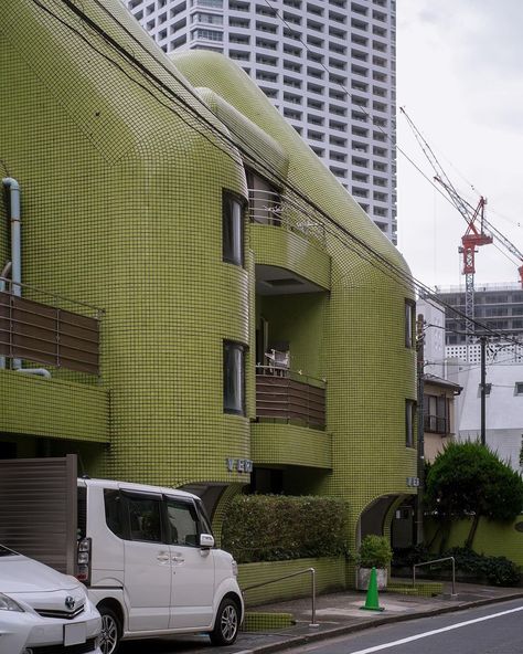 VERT Akimoto. A rental apartment building built in 1982. The green tile looks very similar to the one used on the VERT Yodobashi building… | Instagram Green Apartment Building, Building Japan, Green Apartment, Brutalist Buildings, Japan Architecture, Rental Apartment, Brutalist Architecture, Green Tile, Architecture Exterior