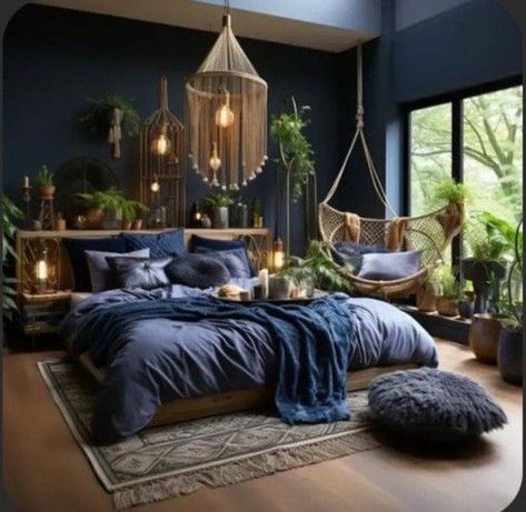 Bedroom False Ceiling, Teal Rooms, Blue Gray Bedroom, Bedroom Decor Dark, Earthy Bedroom, Blue Bedroom Decor, Bedroom Upgrade, Zen Room, Bedroom False Ceiling Design