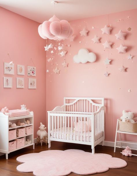 Star Nursery Girl, Toddler Girl Room Decorating Ideas, Tiny Bedroom Ideas, Nursery Ceiling, Girls Nursery Ideas, Nursery Design Girl, Bedroom For Girls Kids, Dreamy Space