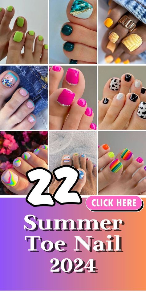 Step into summer 2024 with style! Our guide highlights the most fashionable toe nail colors, from neon green to holographic hues. Get inspired with the latest pedicure trends that promise to elevate your beach and poolside looks Toe Nails Colors, Summer Toe Nails Colors, Neon Pedicure, Best Toe Nail Color, Beach Toe Nails, Toe Art Designs, Toe Nail Colors, Summer Pedicure Colors, Pedicure Designs Summer