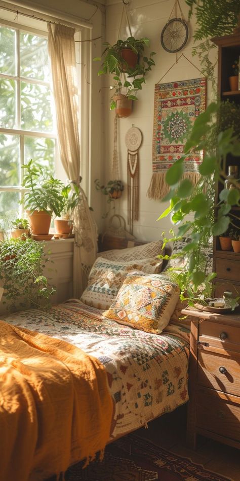 Boho Bedroom Canopy, Small Bohemian Bedroom, Rustic Bohemian Decor, Bed Canopies, Whimsical Bedroom, Boho Style Bedroom, Cozy Boho, Old Stuff, Bedroom Decorating Ideas