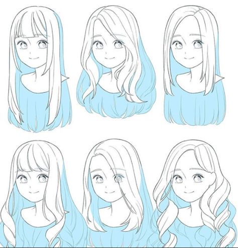 Hair References Drawing, Long Hair Drawing, Anime Long Hair, How To Draw Anime, Pelo Anime, Drawing Hair Tutorial, 귀여운 음식 그림, Hair Sketch, 얼굴 그리기