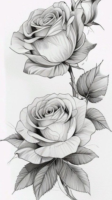 Flower Rose Tattoo Designs, Rose Flower Black And White, White Rose Drawing, Beautiful Rose Drawing, Rose Flower Sketch, Rose Drawings, Rose Tattoo Stencil, Realistic Flower Tattoo, Flor Tattoo