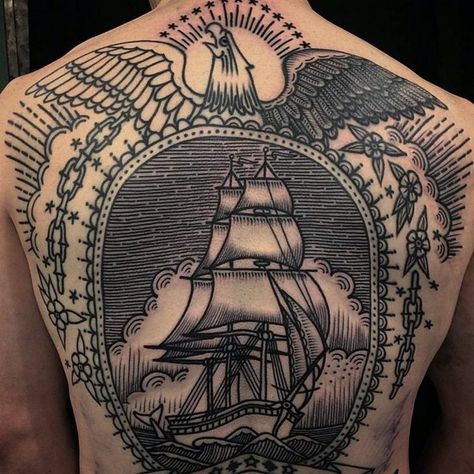 Traditional Back Tattoo, Tattoo Son, Backpiece Tattoo, Girl Back Tattoos, Bike Tattoos, Back Piece Tattoo, Wild Tattoo, Traditional Tattoo Sleeve, Back Tattoos For Guys