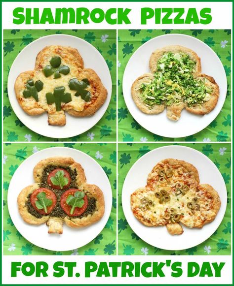 Shamrock Personal Pizzas for St. Patrick's Day- use whole-grain pizza dough and low-fat cheese as a healthier alternative! Homemade Shamrock Shake, St Patrick's Day Food, Personal Pizzas, Rainbow Waffles, Irish Dishes, St Patricks Day Food, Personal Pizza, Chicken Appetizers, Preschool Snacks