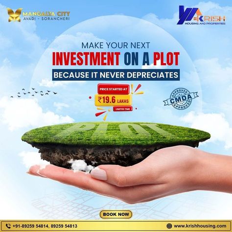 🌟 Invest in Mangalya City Today! 🌟 Make your next investment on a plot starting at just ₹19.6 Lakhs. A safe, appreciating investment with CMDA approval. 🏡💰 📞 Book Now: 89259 54814 / 89259 54813 🌐 Visit: krishhousing.com #RealEstateInvestment #MangalyaCity #KrishHousing #DreamPlots #SecureFuture Social Media Design Graphics, Real Estate Investing, Social Media Design, Investment, Make Your, Make It Yourself, Books