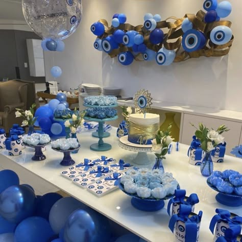 Evil Eye Party Decoration, Evil Eye Theme Decor, Evil Eye Party, Evil Eye Art, 38th Birthday, Turkish Eye, Eye Decor, Sweet Sixteen Parties, Birthday Brunch