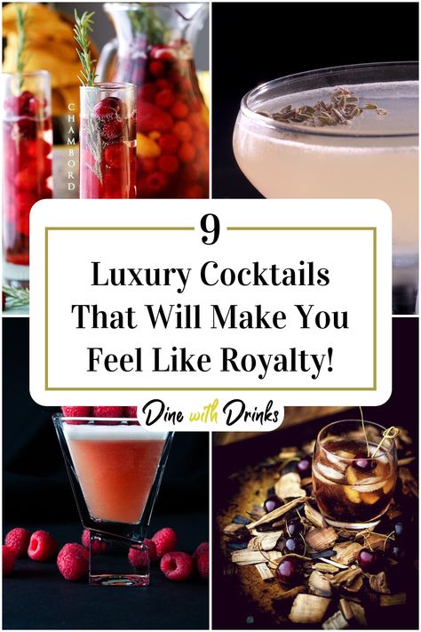 Collage of 4 luxury cocktails. High Class Cocktails, High End Cocktails, Elevated Cocktails, Luxury Cocktails, Fancy Cocktails Recipes, Fancy Cocktails, Best Cocktail Recipes, Cocktail Night, Fancy Drinks