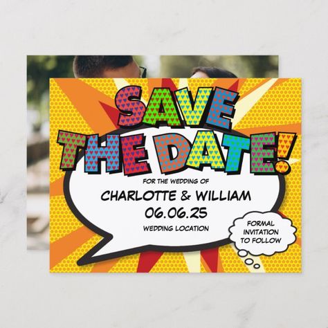 Comic Book Pop Art Photo Save the Date Announcement Postcard #Ad , #Ad, #Photo#Art#Date#Save Pop Art Invitation, Comic Book Pop Art, Design Comics, Art Invitation, Photo Save The Date, Cards Invitation, Pop Art Comic, Save The Date Photos, Art Comic