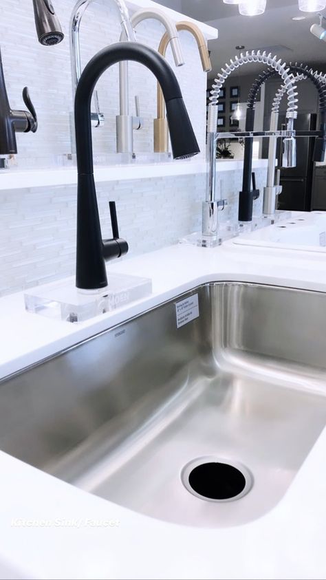 Black Faucet With Stainless Sink, Stainless Steel Sink Black Faucet, Stainless Steel Kitchen Sink With Black Faucet, Stainless Sink With Black Faucet, Black Faucet Stainless Sink, Stainless Steel Sink With Black Faucet, Black Kitchen Faucet With Stainless Sink, Kitchen Sink Faucet Placement, Kitchen Sink Faucets Farmhouse