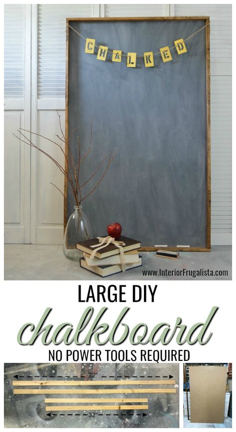 Because not everyone has access to power tools, this is a tutorial on how to easily build a large chalkboard with a rustic frame using hand tools | The Interior Frugalista Diy Chalkboard Frame, Chalkboard Diy, Diy Chalkboard Sign, Large Chalkboard, Diy Chalkboard, Framed Chalkboard, Upcycled Home Decor, Rustic Frames, Diy Home Furniture