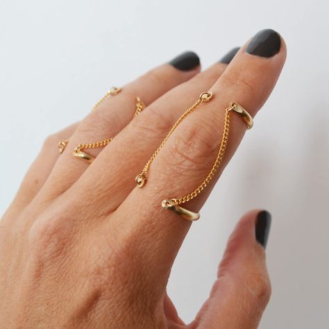 Double Chain Cuff Ring | Glamrocks Jewelry | Wolf & Badger Midi Rings Gold, Chain Ring Gold, Knuckle Ring, Cuff Ring, Cuff Rings, Midi Rings, Double Chain, Jewelry Inspo, Chain Ring