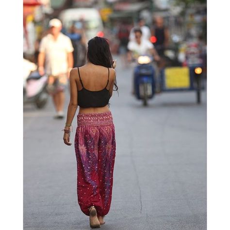 Here is Luna in our Coral Pink Peacock Harem Pants :two_hearts::two_hearts: on #pai #paistreet in #Thailand :blush:  #travel #Wanderlust #travelgram #igtravel #travellers #natureaddict #beautifuldestinations #livefolk #travelling #travelers #boholife #boh Thailand Pants, Thai Harem Pants, I'm Exhausted, Bohemian Pants, Festival Pants, Pink Peacock, Harem Pant, Hippie Pants, Walking Barefoot